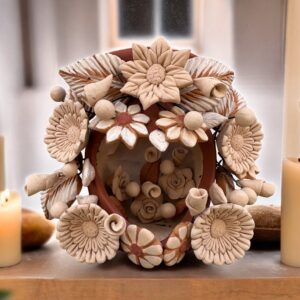 Filigrana Clay Mini Chimney, Candle Holder Artistic  Oaxaca México By Artisans Handmade Crafts, Home Decor Folk Art,  Pastillaje Technique