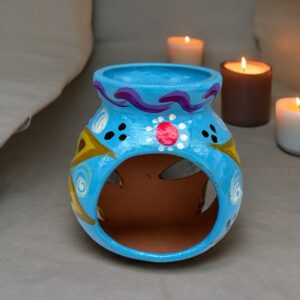 Candleholder Hand-Painted Mexican Clay - Artisan Crafted, Unique Decor, Traditional Pottery, Handmade Gift, Rustic Home Accent, Artisanal