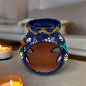 Candleholder Hand-Painted Mexican Clay - Artisan Crafted, Unique Decor, Traditional Pottery, Handmade Gift, Rustic Home Accent, Artisanal
