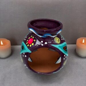 Candleholder Hand-Painted Mexican Clay - Artisan Crafted, Unique Decor, Traditional Pottery, Handmade Gift, Rustic Home Accent, Artisanal