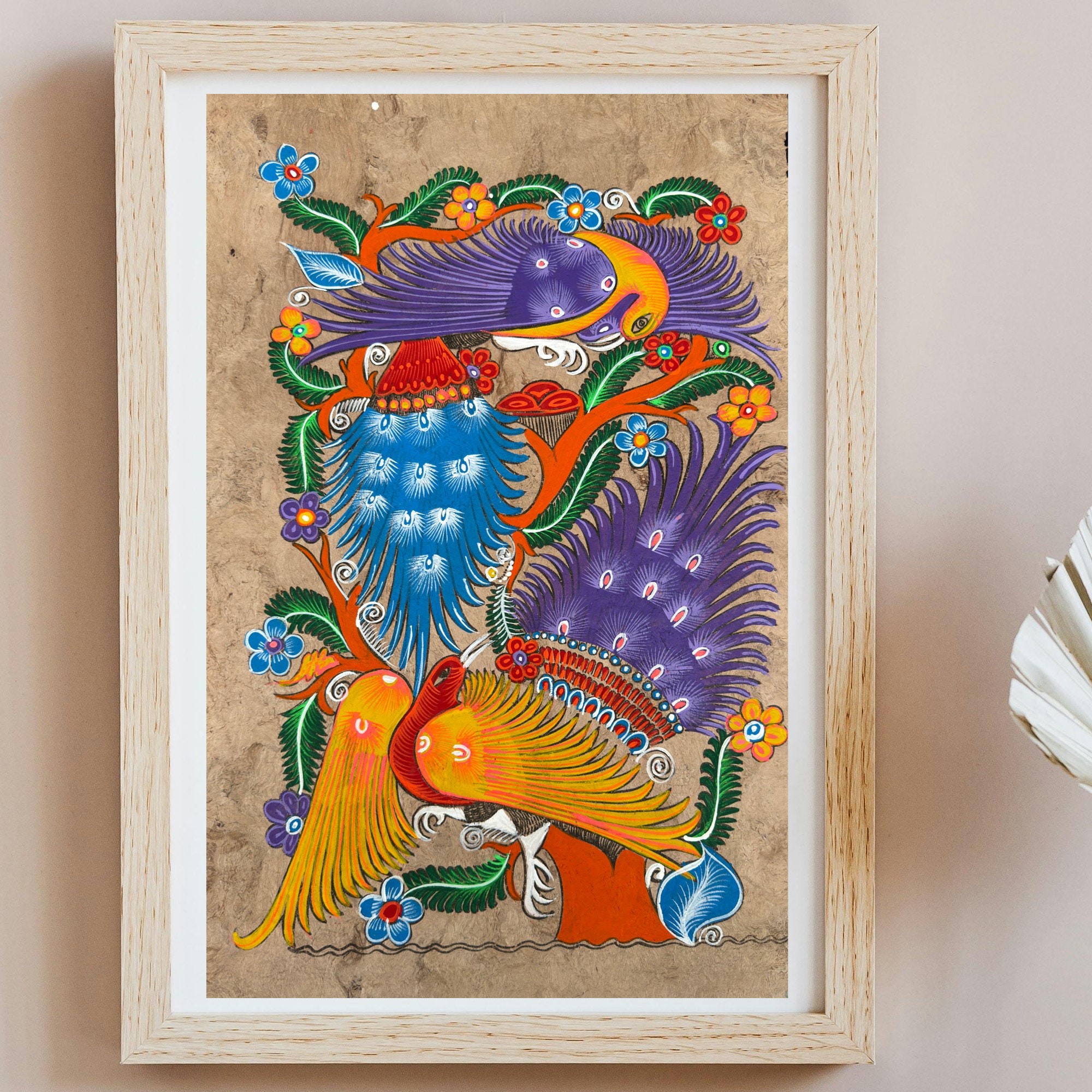 Bird painting painted on amate paper, original amate paintings in Mexican art, acrylic painting / Mexican painting authentic artisans - Image 1