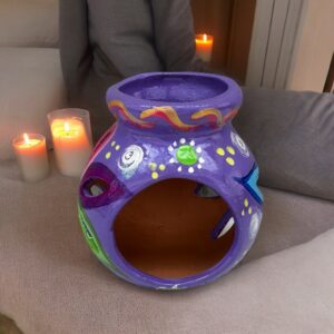 Candleholder Hand-Painted Mexican Clay - Artisan Crafted, Unique Decor, Traditional Pottery, Handmade Gift, Rustic Home Accent, Artisanal