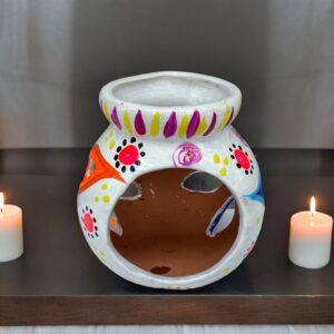 Candleholder Hand-Painted Mexican Clay - Artisan Crafted, Unique Decor, Traditional Pottery, Handmade Gift, Rustic Home Accent, Artisanal