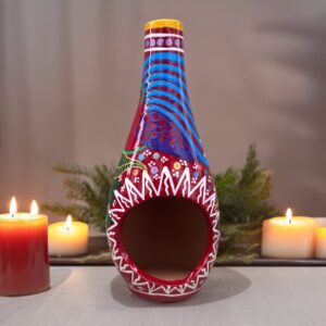 Mini Chimney Incense Burner Made Of Clay Hand Painted Guerrero, Culture Of Mexico Candle Holder For Indoor Home Decor With Vibrant Colors