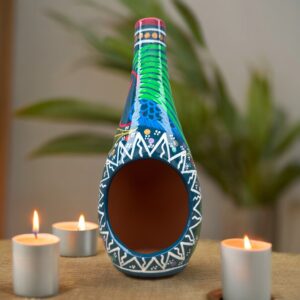 Mini Chimney Incense Burner Made Of Clay Hand Painted Guerrero, Culture Of Mexico Candle Holder For Indoor Home Decor With Vibrant Colors