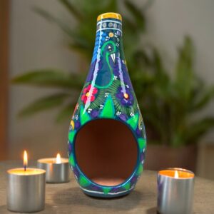 Mini Chimney Incense Burner Made Of Clay Hand Painted Guerrero, Culture Of Mexico Candle Holder For Indoor Home Decor With Vibrant Colors