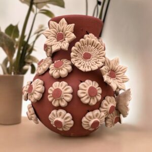 Filigrana Clay Vase Artistic From Oaxaca México By Artisans Handmade Crafts, Home Decor Folk Art, Dry Flower Pastillaje Technique Collectors