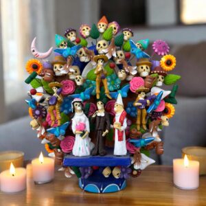 Sugar Skull Wedding Mariachi Candle Holder, Tree of life, Candelabra, Arbol de la vida, Mexican Pottery, Mexican Candelabra 9” High