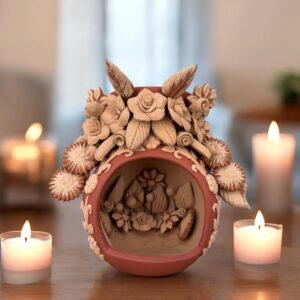 Filigrana Clay Mini Chimney, Candle Holder Artistic  Oaxaca México By Artisans Handmade Crafts, Home Decor Folk Art,  Pastillaje Technique