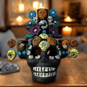Skull Candle Holder (3) Michoacan Clay - Artisanal Handcrafted Mexican Decor, Unique Gothic Home  Decor, Day of the Dead