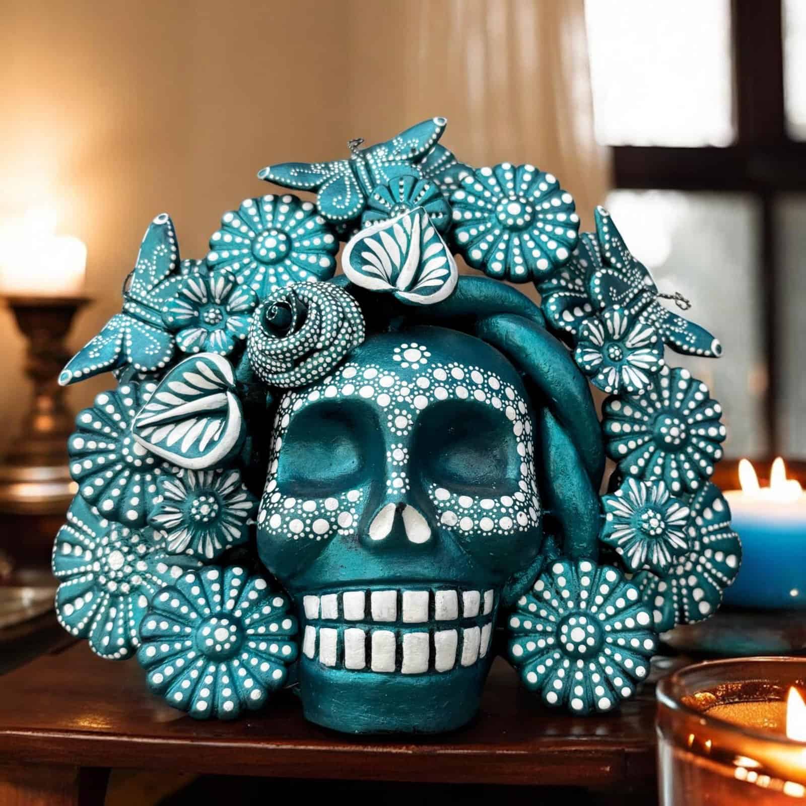 Sugar skull, Catrina, Day of the Dead Ornaments, Skull As Mexican Decoration, Human Skull Sculpture, Wall  Home Decor Handcrafted - Image 1