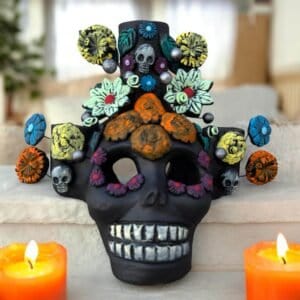 Skull Candle Holder (3) Michoacan Clay - Artisanal Handcrafted Mexican Decor, Unique Gothic Home  Decor, Day of the Dead