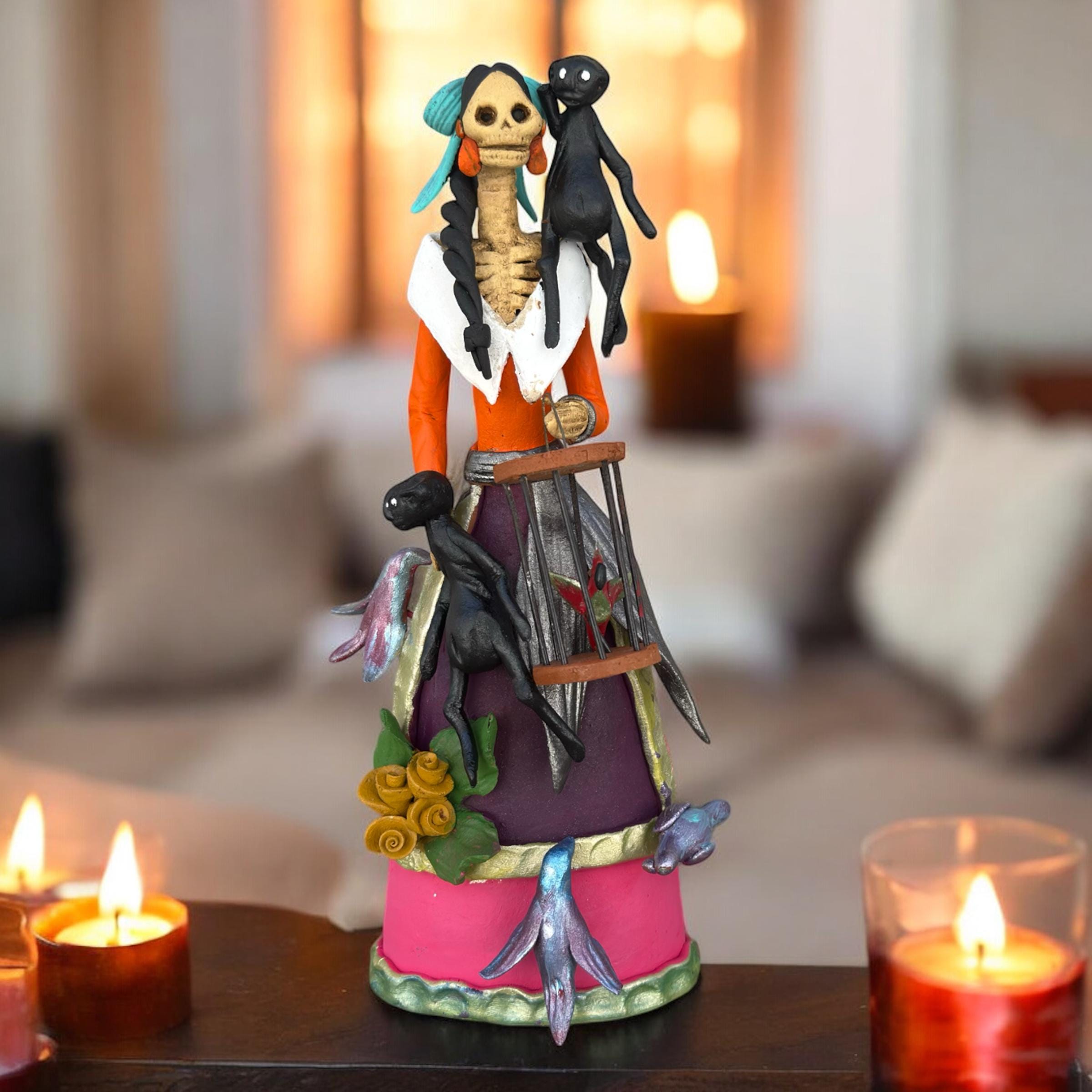 10.5” Catrina, Frida Kahlo Doll, Day of the dead, Human skeleton, Mexican decorations, Sugar skull - Image 1