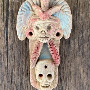 Mictlan Incense Burner Mexican Clay Sculpture of Mictlantecuhtli, Aztec God of Death Folk Art, Pre-Hispanic Skeleton Figure, Day of the Dead