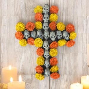 Crucifix Cempasúchil Mariglod Michoacán Mexican Folk Art, Cross Sculpture, Mexican Cross, Cross wall hanging, Cross figurine, Decorative
