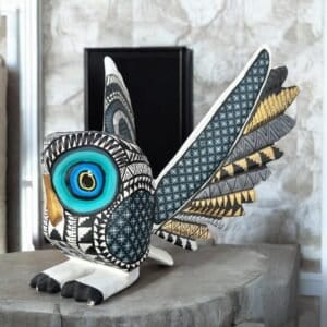Alebrije Owl Figurine Oaxaca Mexican Folk Art Alebrije Statue, Wooden Bird As Mexican Decoration Art, Made Of Wood And Carved By Hand