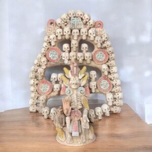Mictlan Large Tree Of Death Clay Sculpture of Mictlantecuhtli, Aztec God of Death Folk Art, Pre-Hispanic Skeleton Figure, Day of the Dead