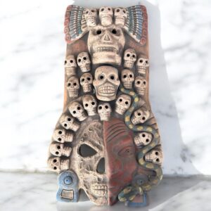 Mictlan Mask Mexican Clay Sculpture of Mictlantecuhtli, Aztec God of Death Folk Art, Pre-Hispanic Skeleton Figure, Day of the Dead