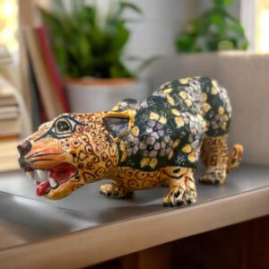 Talavera Jaguar Handcrafted Sculpture - Vibrant Traditional Mexican Art from Puebla Mexico- Unique Ceramic Decor for Home or Office
