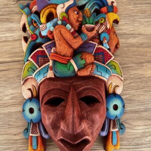 Prehispanic Wooden Mask, Mayan Culture, Made By Mayan Artisans Yucatán MEX Wall Art, Hand Carved And Painted Cedar Wood Folk Art WeCUSTOMIZE
