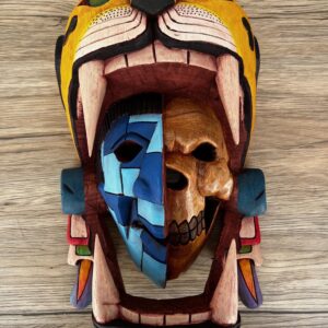 Prehispanic Wooden Mask, Mayan Culture, Made By Mayan Artisans Yucatán MEX Wall Art, Hand Carved And Painted Cedar Wood Folk Art WeCUSTOMIZE