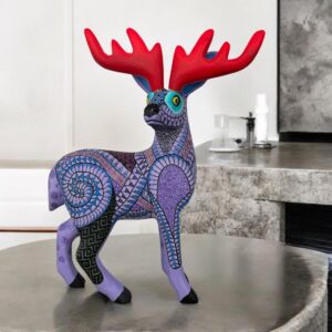 Deer Figurine Mexican Folk Art Alebrije Statue, Wooden Deer As Mexican Decoration Sculpture, Made Of Wood And Carved By Hand