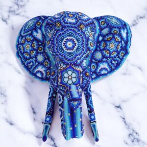 Big Elephant Statue Huichol Sculpture Of Mexican Folk Art,  Wixarika As A Mexican Decorative Figure , Made Of Resin, Beads We “Customize”