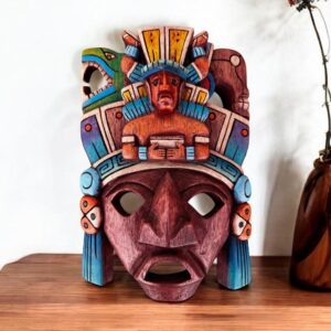 Prehispanic Wooden Mask, Mayan Culture, Made By Mayan Artisans Yucatán MEX Wall Art, Hand Carved And Painted Cedar Wood Folk Art WeCUSTOMIZE