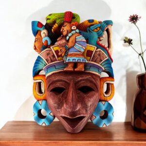 Prehispanic Wooden Mask, Mayan Culture, Made By Mayan Artisans Yucatán MEX Wall Art, Hand Carved And Painted Cedar Wood Folk Art WeCUSTOMIZE