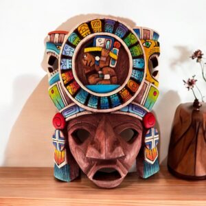 Prehispanic Wooden Mask, Mayan Culture, Made By Mayan Artisans Yucatán MEX Wall Art, Hand Carved And Painted Cedar Wood Folk Art WeCUSTOMIZE