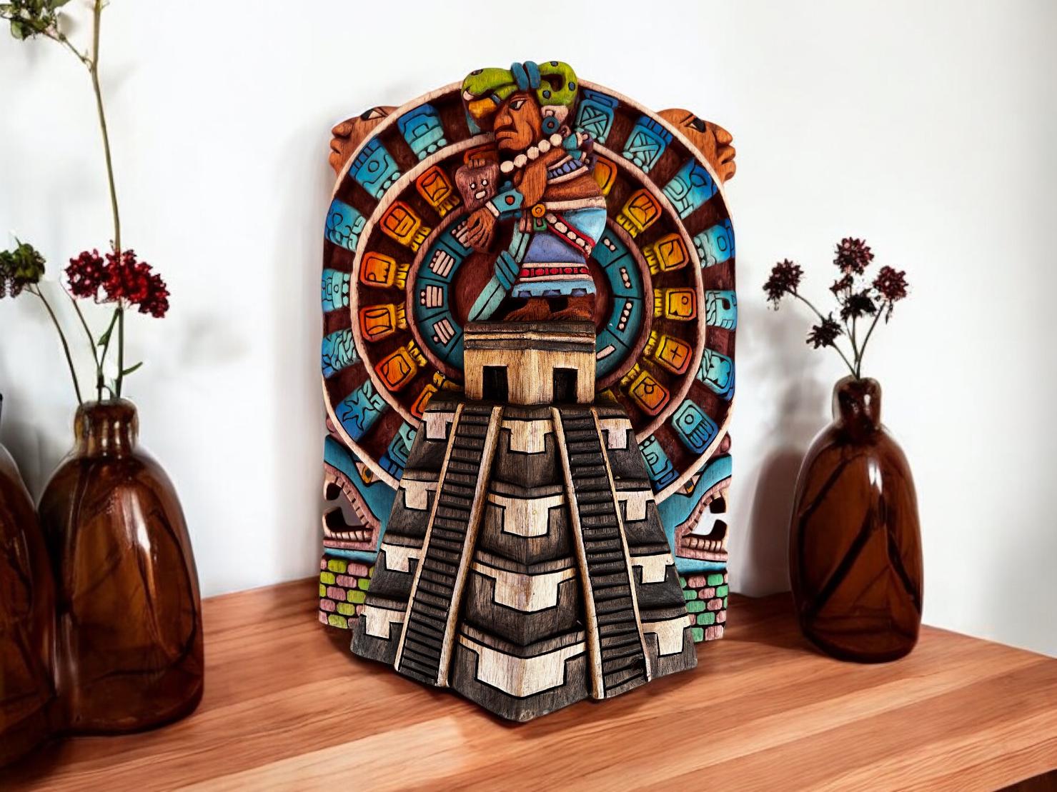 Prehispanic Wooden Mask, Mayan Culture, Made By Mayan Artisans Yucatán MEX Wall Art, Hand Carved And Painted Cedar Wood Folk Art WeCUSTOMIZE - Image 1