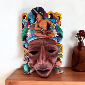 Prehispanic Wooden Mask, Mayan Culture, Made By Mayan Artisans Yucatán MEX Wall Art, Hand Carved And Painted Cedar Wood Folk Art WeCUSTOMIZE