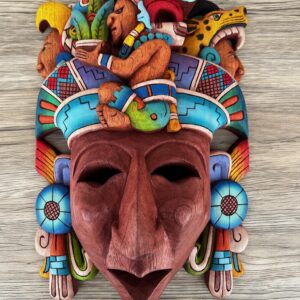 Prehispanic Wooden Mask, Mayan Culture, Made By Mayan Artisans Yucatán MEX Wall Art, Hand Carved And Painted Cedar Wood Folk Art WeCUSTOMIZE