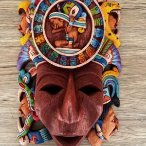 Prehispanic Wooden Mask, Mayan Culture, Made By Mayan Artisans Yucatán MEX Wall Art, Hand Carved And Painted Cedar Wood Folk Art WeCUSTOMIZE