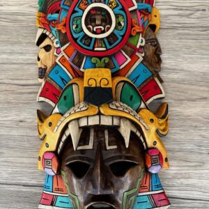 Prehispanic Wooden Mask, Mayan Culture, Made By Mayan Artisans Yucatán MEX Wall Art, Hand Carved And Painted Cedar Wood Folk Art WeCUSTOMIZE