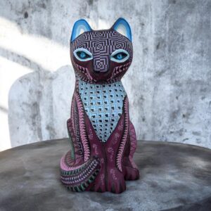 Cat Statue Mexican Folk Art Alebrije Sculpture, Wooden As Mexican Decoration Figurine, Made Of Wood And Carved By Hand