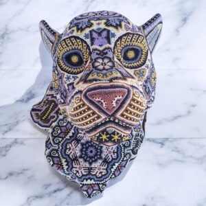 Jaguar Statue  Huichol Sculpture Of Mexican Folk Art, Panther Wixarika As A Mexican Decorative Figure , Made Of Resin, Beads We “Customize”