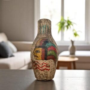 Pre-Hispanic Clay Vase, Handmade Terracotta Flower Pot, Pottery from Metepec Estado de Mexico Rustic Tribal Decor, Aztec Style Home Accent