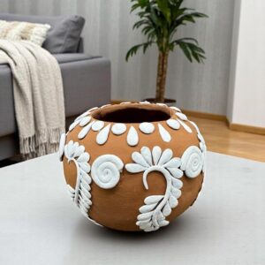 Embroidered Clay Vase From Oaxaca México Home Decor Handcrafted Jarron Barro Bordado Oaxaca Handmade Unique Designs From Artisans