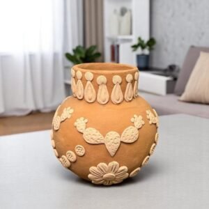 Embroidered Clay Vase From Oaxaca México Home Decor Handcrafted Jarron Barro Bordado Oaxaca Handmade Unique Designs From Artisans
