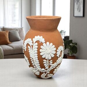 Embroidered Clay Vase From Oaxaca México Home Decor Handcrafted Jarron Barro Bordado Oaxaca Handmade Unique Designs From Artisans