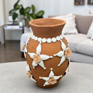 Embroidered Clay Vase From Oaxaca México Home Decor Handcrafted Jarron Barro Bordado Oaxaca Handmade Unique Designs From Artisans