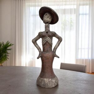 Catrina Clay Sculpture, Handmade Day of the Dead Figurine, Mexican Folk Art, Elegant Skeleton, Rustic Terracotta Decor, Día de Muertos Art