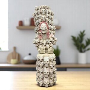 Mictlan  Mexican Clay Sculpture of Mictlantecuhtli, Aztec God of Death Folk Art, Pre-Hispanic Skeleton Figure, Day of the Dead