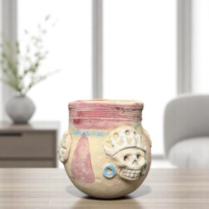 Mictlan Incense Burner, Dry Herbs Mexican Clay Sculpture of Mictlantecuhtli, Aztec God of Death Folk Art, Pre-Hispanic Skeleton Figure