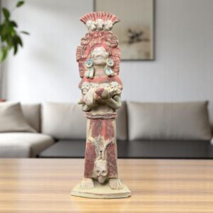 Mictlan  Mexican Clay Sculpture of Mictlantecuhtli, Aztec God of Death Folk Art, Pre-Hispanic Skeleton Figure, Day of the Dead