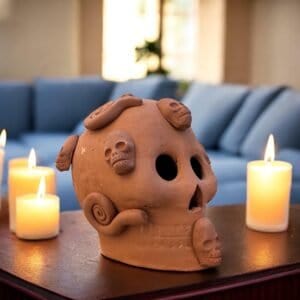 Day of the Dead Skull, Mexican Clay Calavera, Handmade Terracotta Skull, Folk Art from Michoacán, Handcrafted Día de Muertos Home Decor