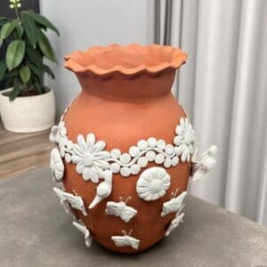 Embroidered Clay Vase From Oaxaca México Home Decor Handcrafted Jarron Barro Bordado Oaxaca Handmade Unique Designs From Artisans
