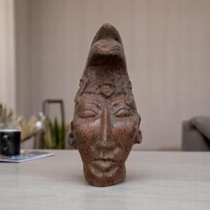 Mayan Head Sculpture, Handmade Clay Bust, Feathered Headdress Statue, Pre-Columbian Style, Tribal Home Decor, Indigenous Art, Mexican Potter