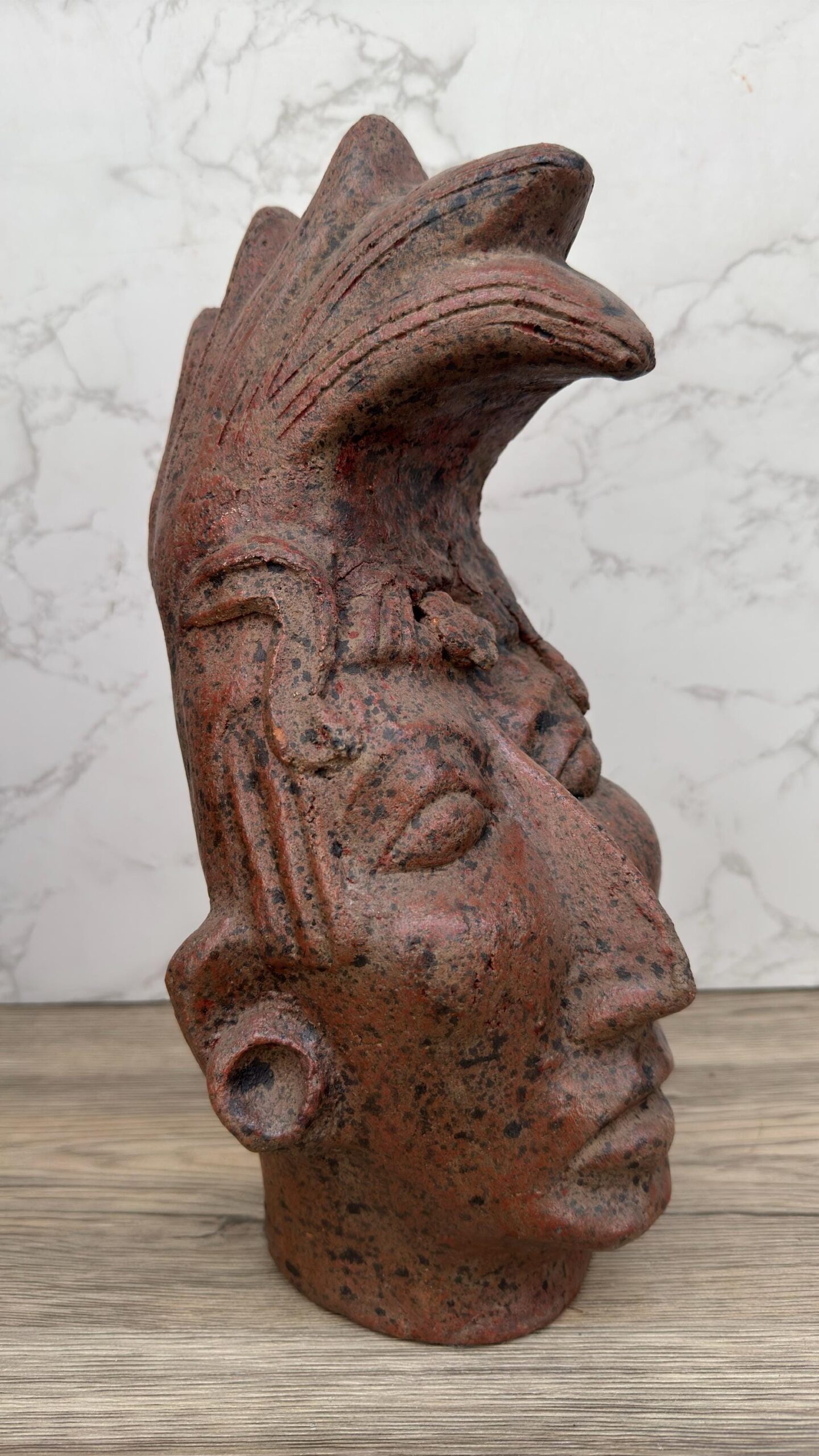 Mayan Head Sculpture, Handmade Clay Bust, Feathered Headdress Statue, Pre-Columbian Style, Tribal Home Decor, Indigenous Art, Mexican Potter - Image 2